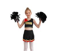 Yihuimin School Festival Cheer Leader Costume 3 Pcs Shell Top with Pleated Skirts Pompom for Big Girls Black 9-10 Years
