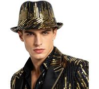 Yihuimin Sequin Fedora Party Hats Unisex Sparkling Accessories for Costumes Festive Dome Social Caps Gold One Size