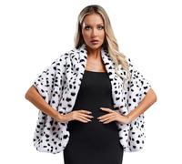 Yihuimin Women Halloween Dalmatian Faux Fur Shawl Spotted Cape Black White Stole Witch Costume Type A One Size
