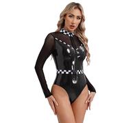 Yihuimin Women Sexy Speed Racer Costume Leather Zip Up One Piece Bodysuits for Theme Club Party Black L
