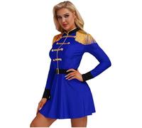 Yihuimin Women Vintage Circus Carnival Ringmaster Deluxe Costume Tassel Shoulder Long Sleeve Dress With Belt Blue 4XL