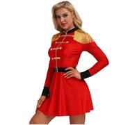 Yihuimin Women Vintage Circus Carnival Ringmaster Deluxe Costume Tassel Shoulder Long Sleeve Dress With Belt Red 3XL