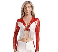 Yihuimin Womens 70s Hippie Cheer Leader Costume Country Rodeo Outfit Retro Western Style Red XL