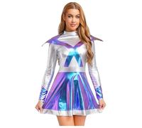 Yihuimin Womens Alien Astronaut Dress Long Sleeve Shiny Aline Dress Outer Space Fighter Warrior Costume For Halloween Blue L
