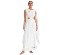 Yihuimin Women's Greek Nymph Cosplay Costume Ruffles Toga Maxi Gown Ancient Rome Princess Dancewear White L