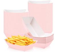 Yihurlm 100 Pcs Paper Food Trays, 2 LB Disposable Food Boats, Sturdy Paper Boats, Heavy Duty Nacho Tray Serving Boat Trays for Party Nachos Snack Hot Dog BBQ,Water & Grease Resistant(Light Pink)