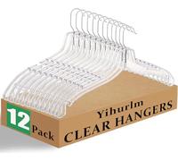 Yihurlm 12 Pack Clear Plastic Hangers,Clear Hangers with 360 Swivel Metal Hook,Shirt Hanger Coat Hangers,Heavy Duty Hangers Dress Hangers for Clothes Shirts Dresses,16.7 Inch