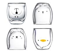 Yiiannda Cute Bear Glass Mug, Double Walled Glass Mug, 4pcs Double Walled Coffee Mugs for Women Birthday Christmas Office and Personal