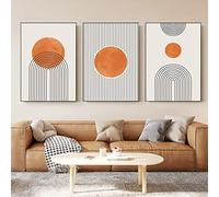 YIIBZBGY Orange Boho Canvas Wall Art Orange Geometric Abstract Painting Mid Century Modern Pictures Boho Line Poster Terracotta Artwork 16x24inx3 Frameless