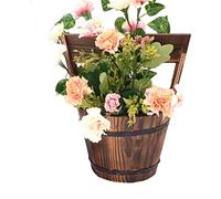 Yiida Decorative Wooden Barrel Planter | Wooden Barrel Planter | Rustic Succulent Planter with Handle Indoor Outdoor Decoration Flower Pot for Vegetables, Fruit, Artificial Flowers