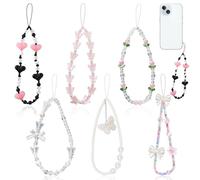 YiiHHooN 6 Pieces Phone Pendants, Various Styles Mobile Phone Necklace Short, Beads Cell Phone Strap Cute Cell Phone Jewelry for Phone Camera Keychain