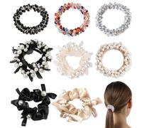 YiiHHooN Pack of 8 Crystal Hair Bobbles for Women, Multicoloured Hair Bobbles with Rhinestones, Elastic Faux Pearl Hair Scrunchies with Rhinestone Decoration as Ponytail Holder for Women