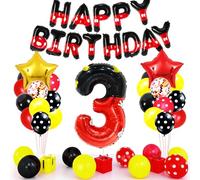 YIIHMEI 3rd Mouse Balloons Birthday Decorations Party Supplies Boy Red And Black Foil Balloon Banner 40inch Number