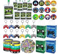 YIIHMEI Gaming Party Bag Fillers 110pcs Video Game Birthday Party Supplies with Goodie Bags Stuffers Incl VIP Pass Lanyards Bracelet Keybuckle Stickers etc for Classroom Prizes and Kids Return Present