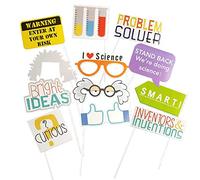 YiiiGoood 12Pcs Science Photo Booth Props with Stick Mad Scientist Selfie Props Chemistry Laboratory Party Supplies Boy Girl First 1st Bday Baby Shower