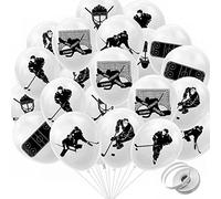 YiiiGoood 24pc Black and White Ice Hockey Birthday Party Balloons - Biodegradable Latex, Perfect for Kids, Hockey Fans, Sport Enthusiasts