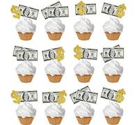 YiiiGoood 24pcs 100 Dollar Bill Cupcake Toppers Dollar Sign Cupcake Toppers Money Theme Cake Decorations for Birthday Anniversary Wedding Bridal Shower Bachelorette Holiday Casino Party Dessert Decor