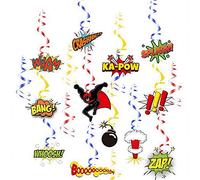 YiiiGoood Pack of 18 Boom Wham ZAP Superhero Party Swirl Decorations for Baby Shower Kids Birthday Party Hanging Decor Birthday Party Supplies