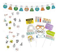 YiiiGoood Science Theme Birthday Decoration Kit Science Birthday Banner Cupcake Toppers PhotoBooth Props Mad Science Party for Kids Birthday Baby Shower Mad Scientist Chemistry Laboratory Theme Party
