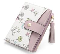 yiijay Small Wallet for Women RFID Blocking Tassle Bifold Slim Thin Leather Wallet Credit Card Holder Wallet Ladies Mini Wallet with Zipper Pocket, 1Flora Purple, Small Compact Wallet for Women