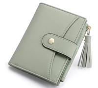 yiijay Small Wallet for Women RFID Blocking Tassle Bifold Slim Thin Leather Wallet Credit Card Holder Wallet Ladies Mini Wallet with Zipper Pocket, 1Green, Small Compact Wallet for Women