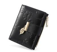 yiijay Small Wallet Women RFID Blocking Leather Bifold Wallet Credit Card Holder for Women Ladies Compact Wallet Mini Purse With Zipper Pocket, Flora Black, Small Wallet for Women Trifold
