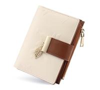 yiijay Small Wallet Women RFID Blocking Leather Bifold Wallet Credit Card Holder for Women Ladies Compact Wallet Mini Purse With Zipper Pocket, Flora Beige&Brown, Small Wallet for Women Trifold