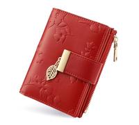 yiijay Small Wallet Women RFID Blocking Leather Bifold Wallet Credit Card Holder for Women Ladies Compact Wallet Mini Purse With Zipper Pocket, Flora Red, Small Wallet for Women Trifold