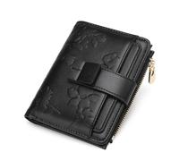 yiijay Small Womens Wallet Flora RFID Blocking Vegan Leather Bifold Compact Slim Thin Credit Card Holder Mini Purse Ladies Travel Zipper Wallet, Black, Small Wallet for Women Bifold