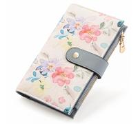 yiijay Womens Wallet RFID Blocking Vegan Leather Trifold Clutch Credit Card Holder Ladies Travel Wallet Purse with Pen Holder, 2Flora White, Rfid Wallet
