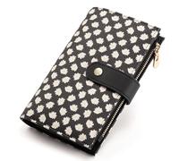 yiijay Womens Wallet RFID Blocking Vegan Leather Trifold Clutch Credit Card Holder Ladies Travel Wallet Purse with Pen Holder, 2Flora Black, Rfid Wallet