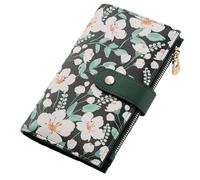 yiijay Womens Wallet RFID Blocking Vegan Leather Trifold Clutch Credit Card Holder Ladies Travel Wallet Purse with Pen Holder, 2Flora Green, Rfid Wallet