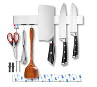 YIIYIIN 14 Inch Magnetic Knife Holder for Wall -No Drilling Magnetic Knife Bar with Hooks -304 Stainless Steel Knife Magnetic Strip -Magnetic Utensil Holder -Kitchen Utensil Hanger-Kitchen Organizer