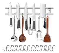 YIIYIIN 18 Inch Magnetic Knife Holder for Wall Mount-Magnetic Knife Strips with 12 Hook-304 Stainless Steel Wall Magnetic Knife Bar Rack-Knife Block-Knife Rack-Utensil Hanger-Kitchen Utensil Holder