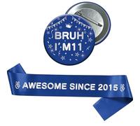 Yiiyyuuko 11th Birthday Decorations Badge Sash - Blue Silver Vintage Awesome Since 2015 Sash and Badge Accessory Gift for Boys 11 Year Old Retro Theme Happy Birthday Party Supplies