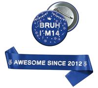 Yiiyyuuko 14th Birthday Decorations Badge Sash - Blue Silver Vintage Awesome Since 2012 Sash and Badge Accessory Gift for Boys 14 Year Old Retro Theme Happy Birthday Party Supplies