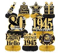 Yiiyyuuko 80th Birthday Table Decorations - 9 Pcs Black Gold Honeycomb Centerpieces & Toppers - Men & Women Vintage Cheer to 80 Years Old Birthday Party & Anniversary Supplies