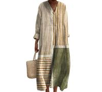 yijan Women's Abstract Pattern Art Print Cotton V-Neck Beach Boho Long Dress with Pockets (Style 1,L)