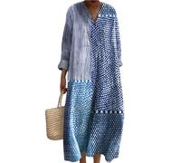 yijan Women's Abstract Pattern Art Print Cotton V-Neck Beach Boho Long Dress with Pockets (Style 2,L)