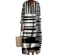 yijan Women's Abstract Pattern Art Print Cotton V-Neck Beach Boho Long Dress with Pockets (Style 5,M)