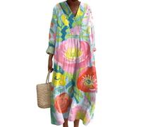 yijan Women's Abstract Pattern Art Print Cotton V-Neck Beach Boho Long Dress with Pockets (Style 8,L)
