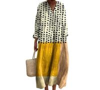 yijan Women's Abstract Pattern Art Print Cotton V-Neck Beach Boho Long Dress with Pockets (Style 9,M)