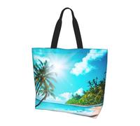 YIJIAYH Women Large Capacity Tropical Ocean Beach Theme Print Shoulder Bags with Pocket for Shopping Work College Travel