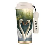 YIJIAYUN 316 Stainless Steel Coffee Beautiful White Swans on The Lake Print Cup Leakproof Insulated Dual Function Travel Cup 18 oz
