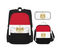 YIJIAYUN 3Pcs School Essentials Egyptian Flag Print Set for Students:School Bag+Pencil case+Lunch Bag Combination
