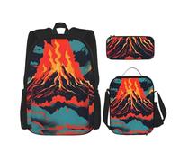 YIJIAYUN 3Pcs School Essentials Volcano Print Set for Students:School Bag+Pencil case+Lunch Bag Combination