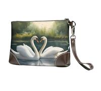 YIJIAYUN Beautiful White Swans on The Lake Print Leather clutch cowhide Wristlet Organizer Bag for Evening Events Date Nights Wedding