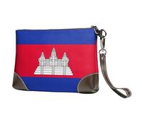 YIJIAYUN Cambodia Flag Print Leather clutch cowhide Wristlet Organizer Bag for Evening Events Date Nights Wedding