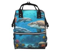 YIJIAYUN Elegant Dolphins Sea Turtle Shark Octopus Coral Reef Print Mummy backpack Large, Waterproof,Adjustable Straps for Outdoor Activities