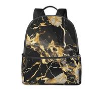 YIJIAYUN Fashion Canvas black marble texture golden Print Backpack with Leather Handles for Academic, Professional, Leisure Use